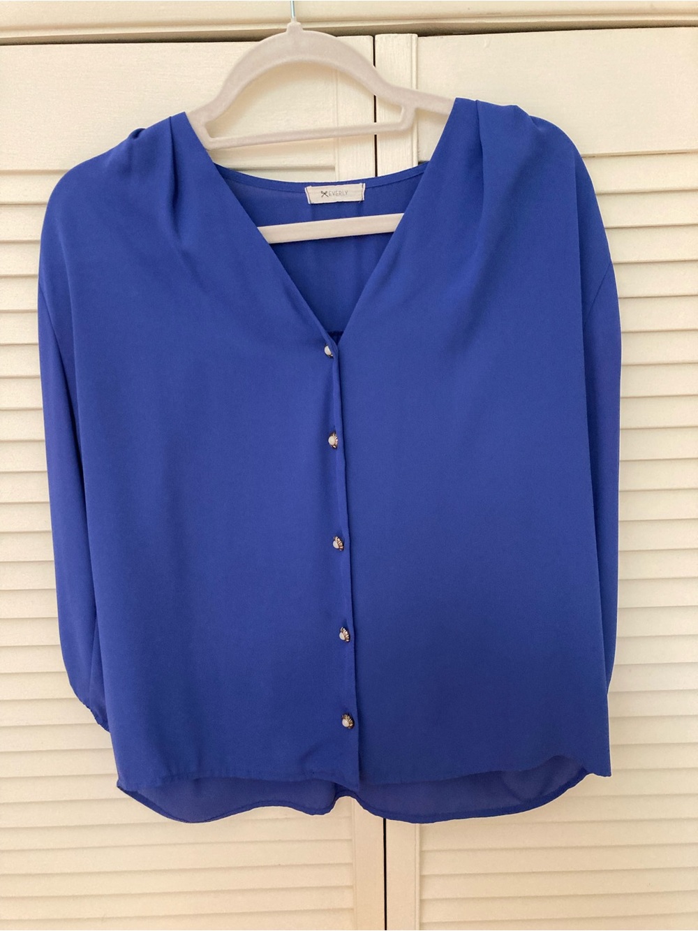 Everly Sapphire Blue V-Neck Button-Front Blouse